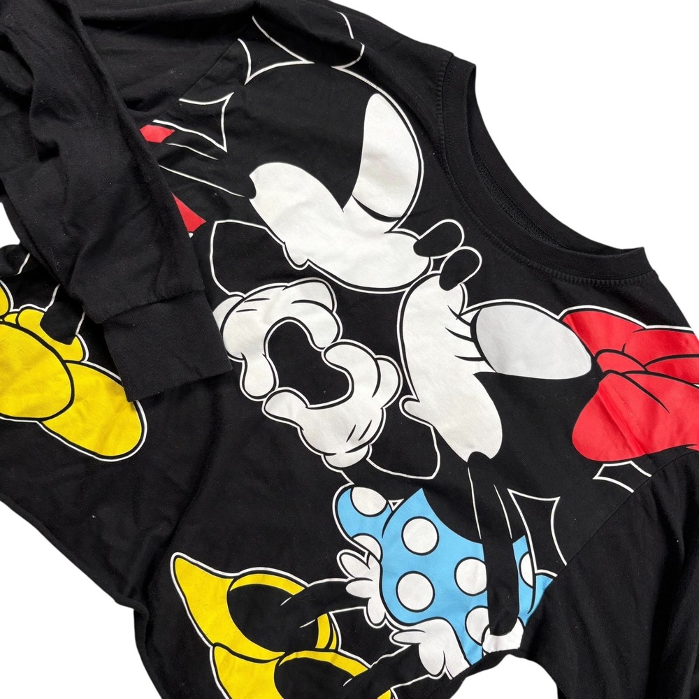 Disney Minnie Mouse Cropped Long Sleeve T‎ Shirt Black Graphic Top M/M (7/9)